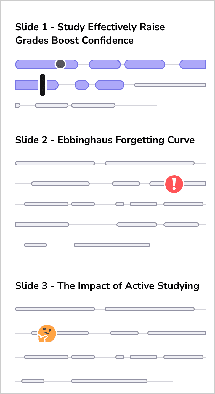 A tall audio tab panel showing the final bubble treatment across three slide sections.