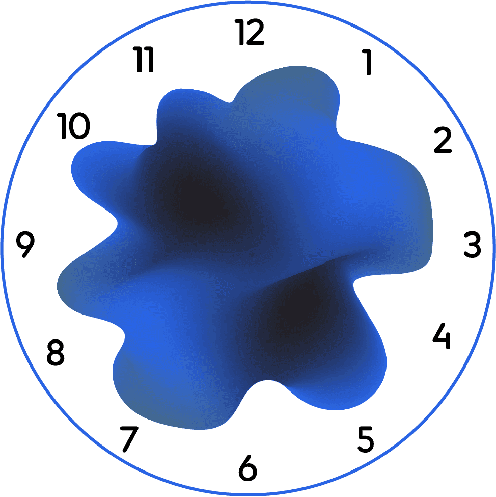 A blue organic blob sitting inside a twelve-point clock face.