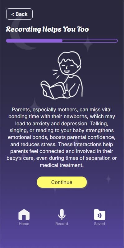 Onboarding screen explaining how recording helps the parent.