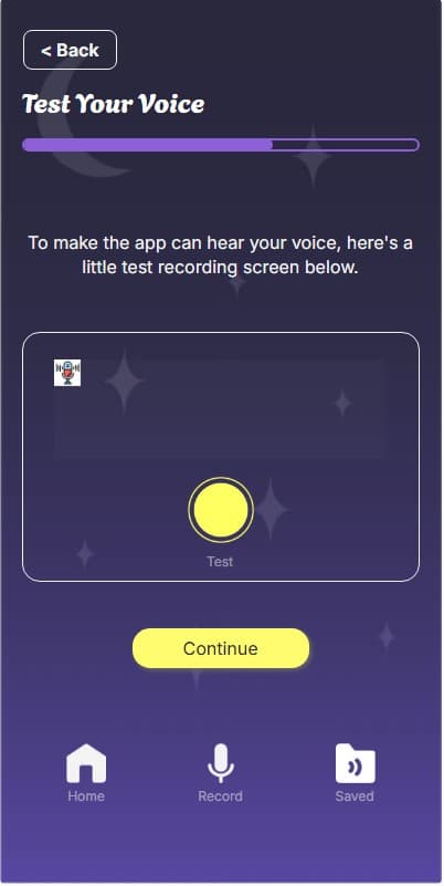 Onboarding screen offering a test recording to check device permissions.